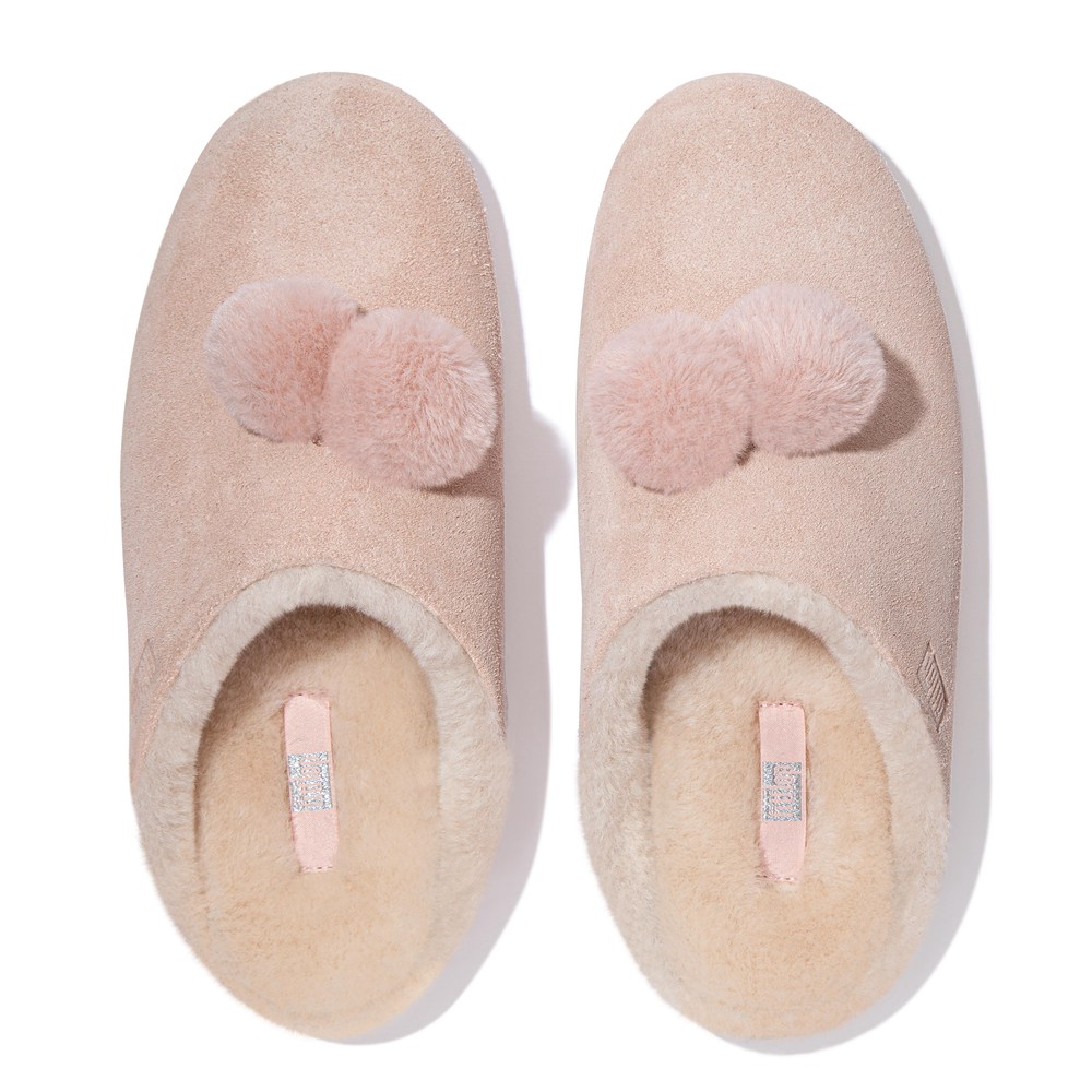 Fitflop Womens Slippers Pink - Chrissie Pom-pom Shearling - 69UPIDWAE